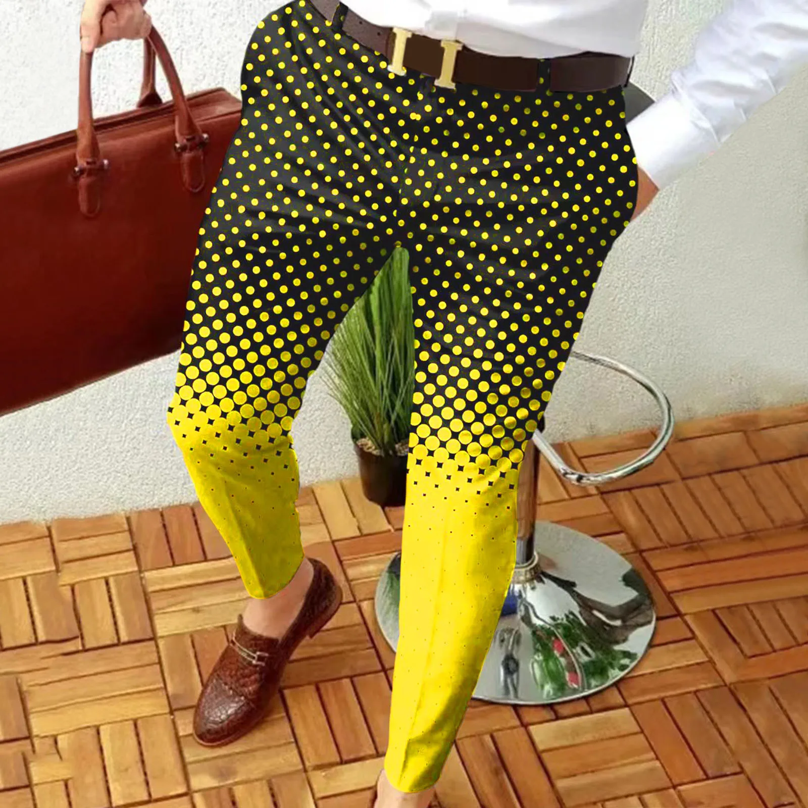 

Polka Dot Patchwork Print Men Slim Fit Print Zipper Button Trousers Suit Pants Male Casual Fashion Vintage Long Pants 4