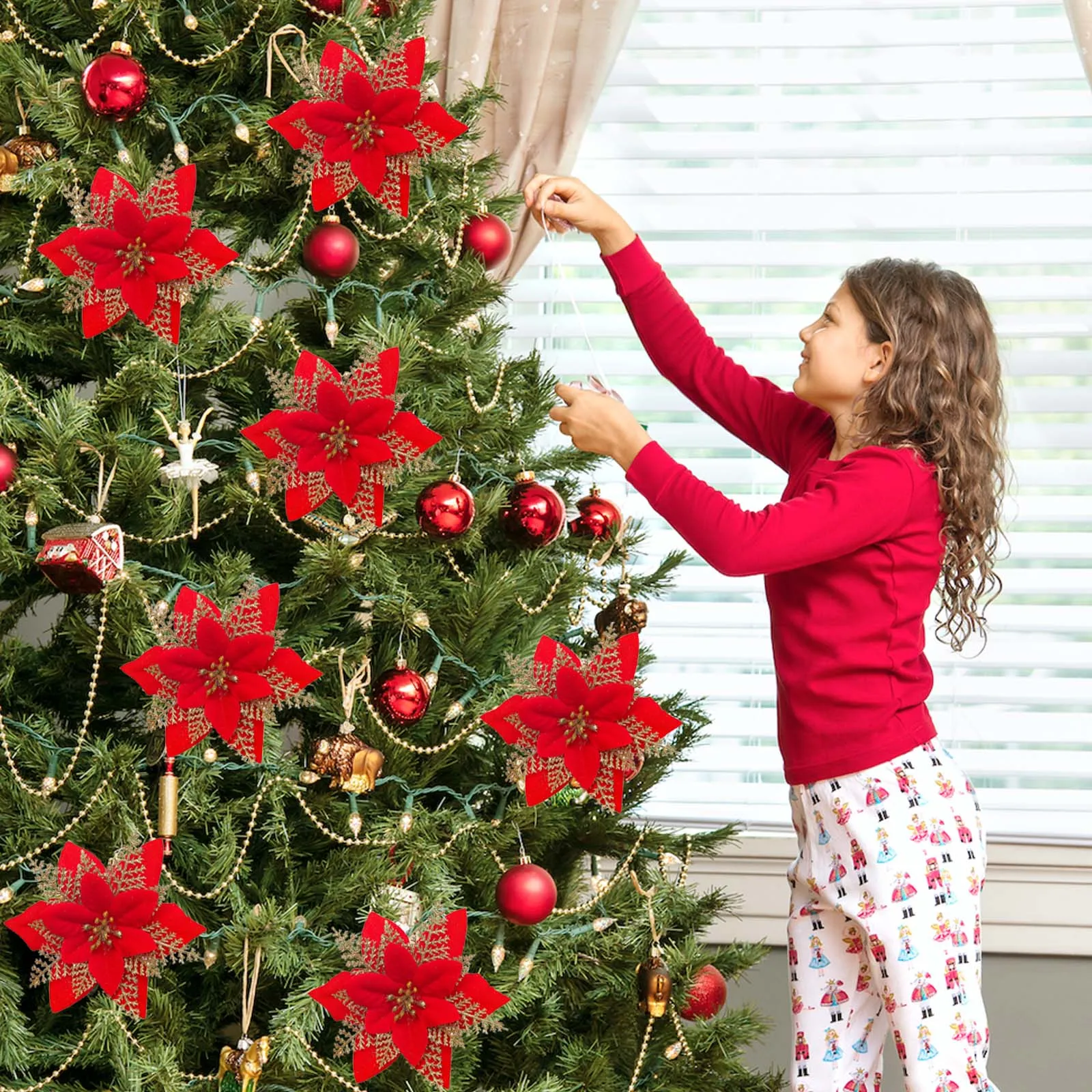 

Украшения в виде рождественских цветов, искусственные блестящие цветы, украшения «сделай сам» для скрапбукинга, домашней вечеринки, рождес...