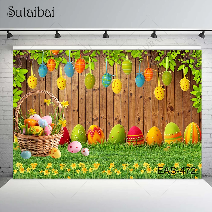 

Easter Background Wooden Board Grass Flower Newborn Baby Shower Photography Eggs Children Portrait Backdrops Studio Props