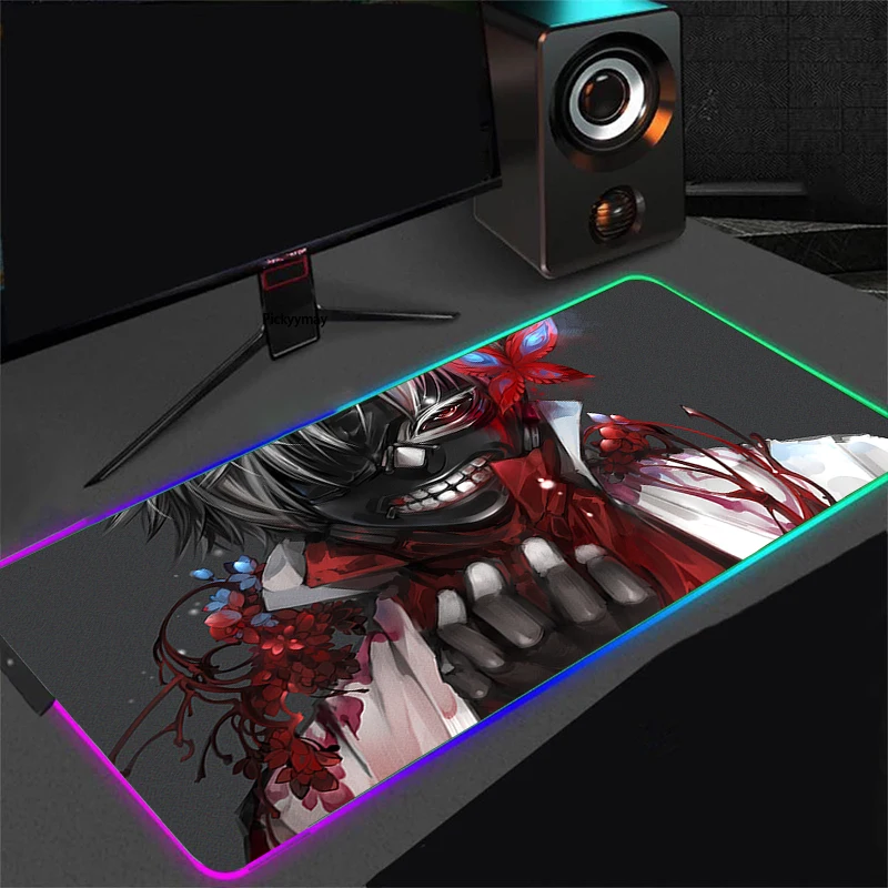 

Tokyo Ghoul Anime Mouse Pad PC Gamer RGB Computer Laptop LED Luminous Keyboard Mouse Mat Large Mousepad Keyboard Desk Play Mat