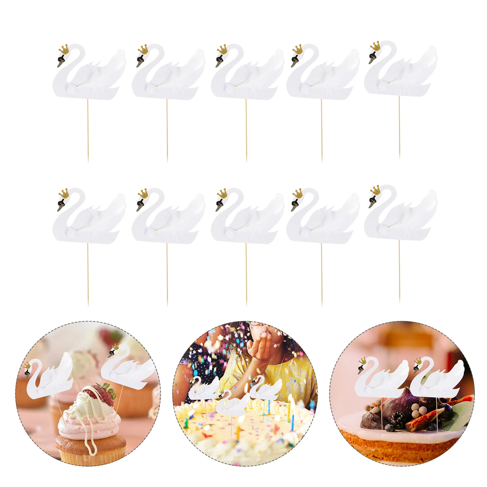 

10PCS swan cupcake toppers birthday party cake topper wrappers- Cake Topper Swan Elegant Cupcake Picks Dessert- Topper Insert