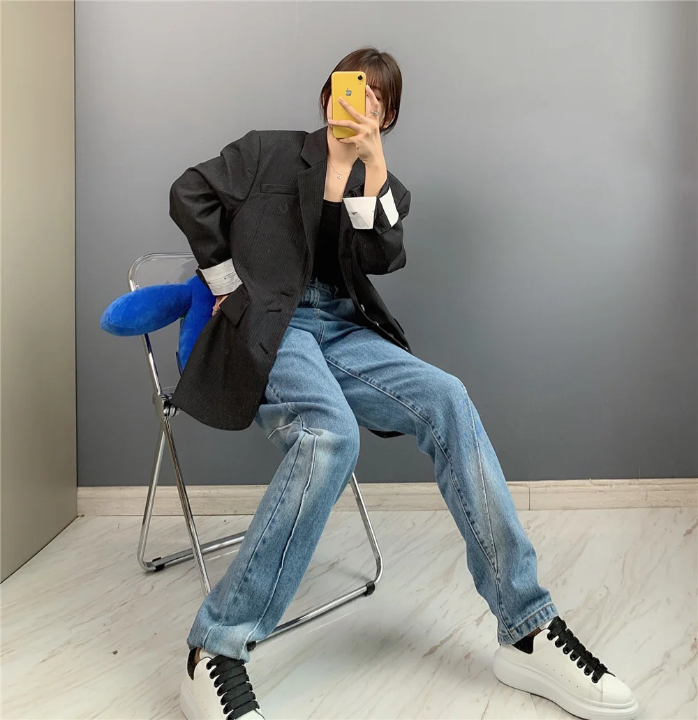 

Высококачественные белые джинсовые брюки ADER в Корейском стиле унисекс, дизайнерские прямые повседневные джинсы с высокой талией