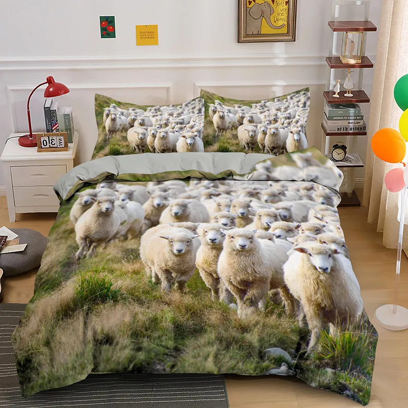 

Sheep Duvet Cover King Queen Size Lovely Farm Set for Kids Teens Adults White Goat 2/3pcs Quilt Cover Pillowcase Animals Bedding