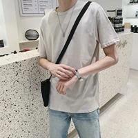 cotton o neck comfortable mens short sleeve t shirt solid slim fit multi color casual basic tshirt man gray sleep top basic