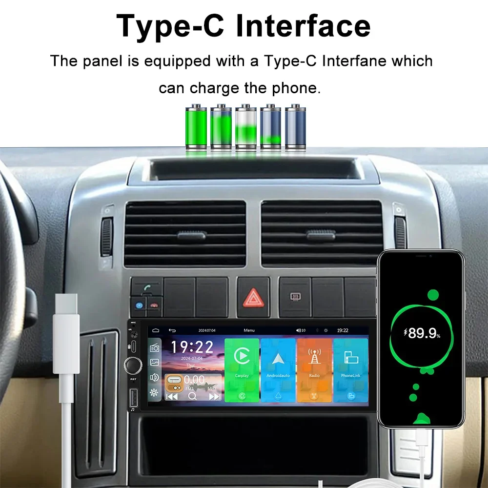 Фото X-REAKO 1 Din автомобильное радио, беспроводное CarPlay Android Auto MP5 6,86 дюймов, HD сенсорный экран, аудио, Bluetooth, USB, Тип C, зеркальное соединение №5