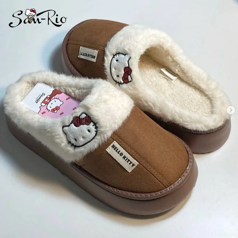 Плюшевые тапочки Hello Kitty зимние уютные теплые женские и мужские хлопковые