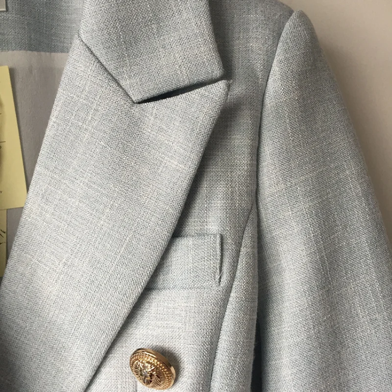 Women's Metal Lion Head Button Double Breasted Blazer