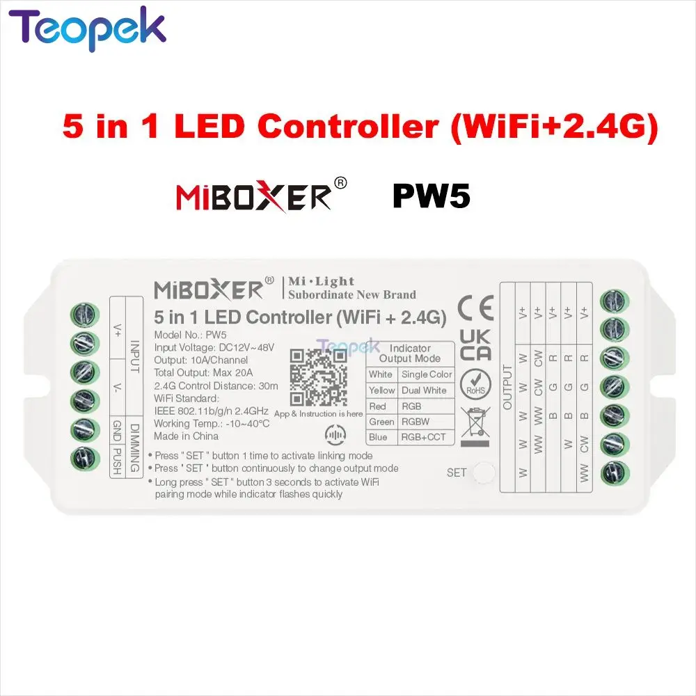 Светодиодный контроллер Miboxer WiFi + 2 4G SW2 PW2 HW2 2IN1 SW5 PW5 5IN1 12A 20A 30A Tuya APP Музыкальное