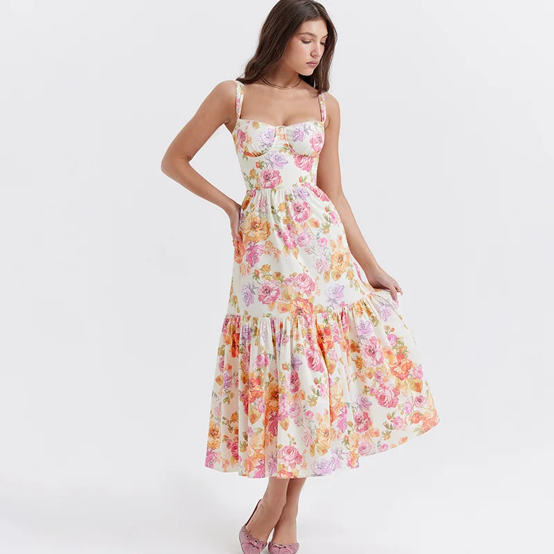 

Spring/summer 2023 new fresh suspender dress floral A cake dress woman