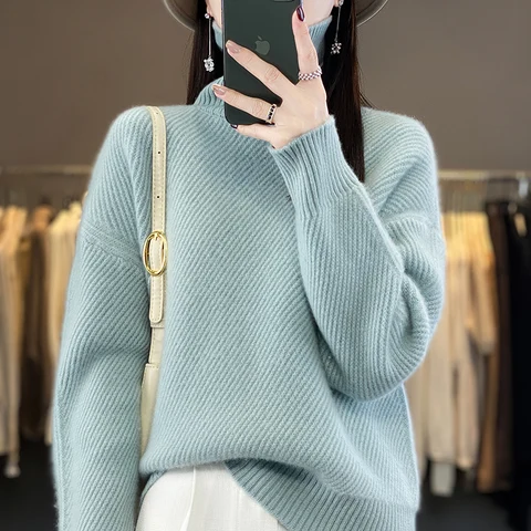 Женская свободная водолазка, 100% кашемир, толстый свитер, Корейская версия зимы, новый шерстяной пуловер с низом