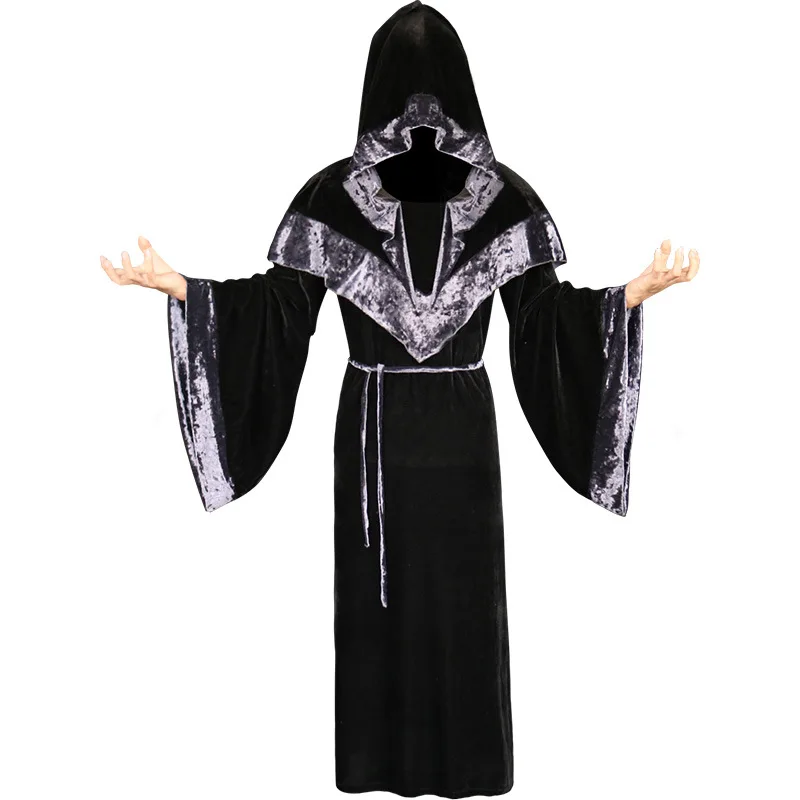 

One piece for shipping Halloween Hooded Robe Cloak Witch Witch Golden Velvet Cloak Stage Performance Dress
