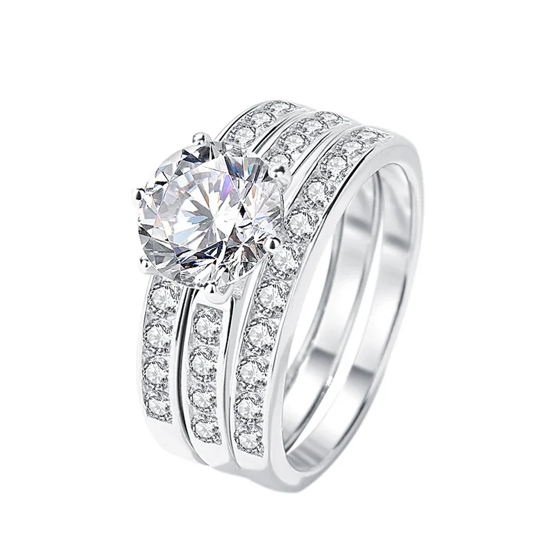 

2-carat Moissanite Explosive Ring for Women's 925 Sterling Silver Cross border Light Luxury Versatile Set Ring Overlap Wearing R