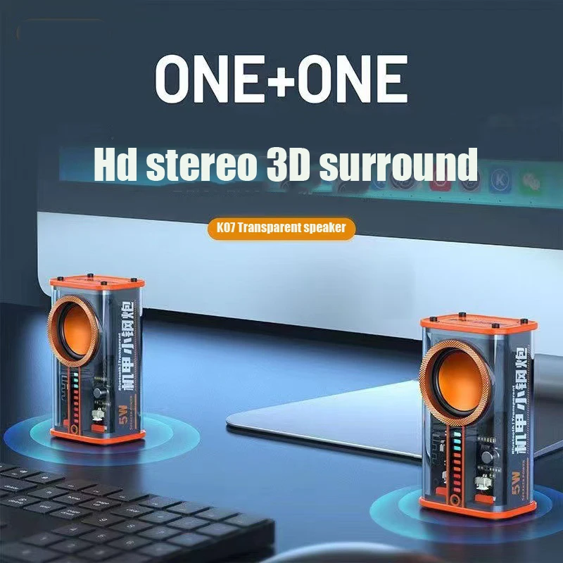 

New K07 Transparent Mecha Music Speakers Portable Wireless 600mAh TWS Stereo Speaker Built-in MIC Sound Light Rhythm for Party