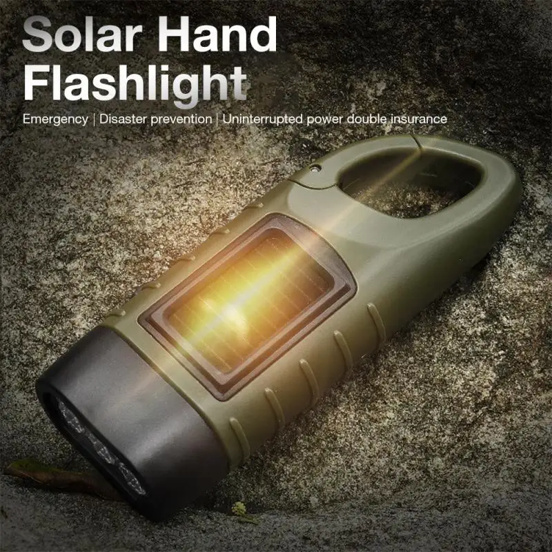 

LED Solar Flashlight Solar Powered Rechargeable Hand Crank Portable Torch Outdoor Hiking Fishing Boating Emergency Saving Light