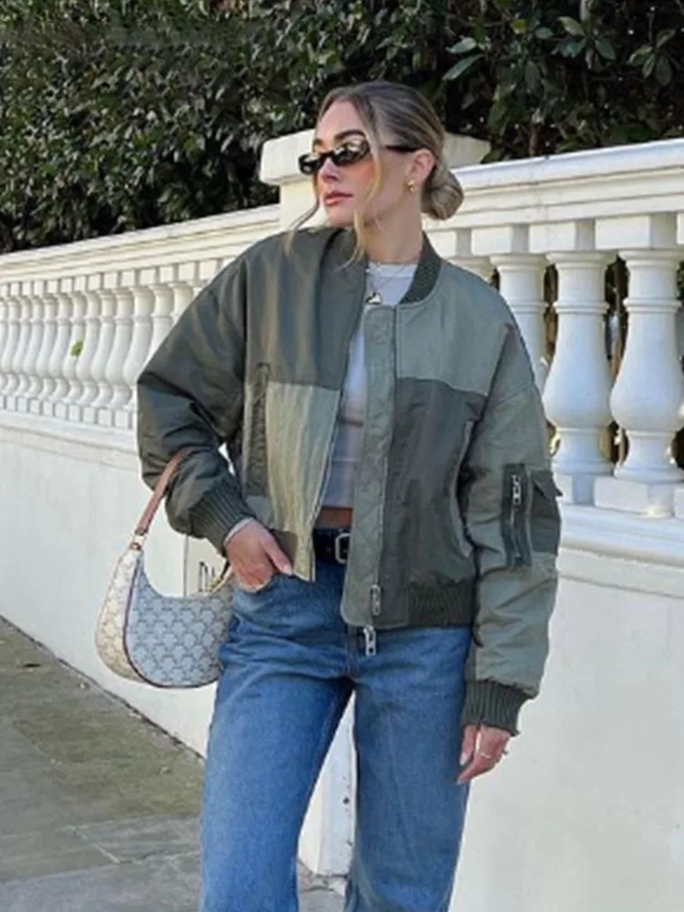 

Куртка-бомбер женская с карманами и длинным рукавом, в стиле пэчворк