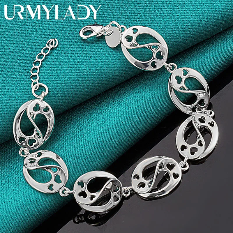 

URMYLADY 925 Sterling Silver Love Heart Charm Chain Bracelet For Women Wedding Engagement Celebration Fashion Jewelry