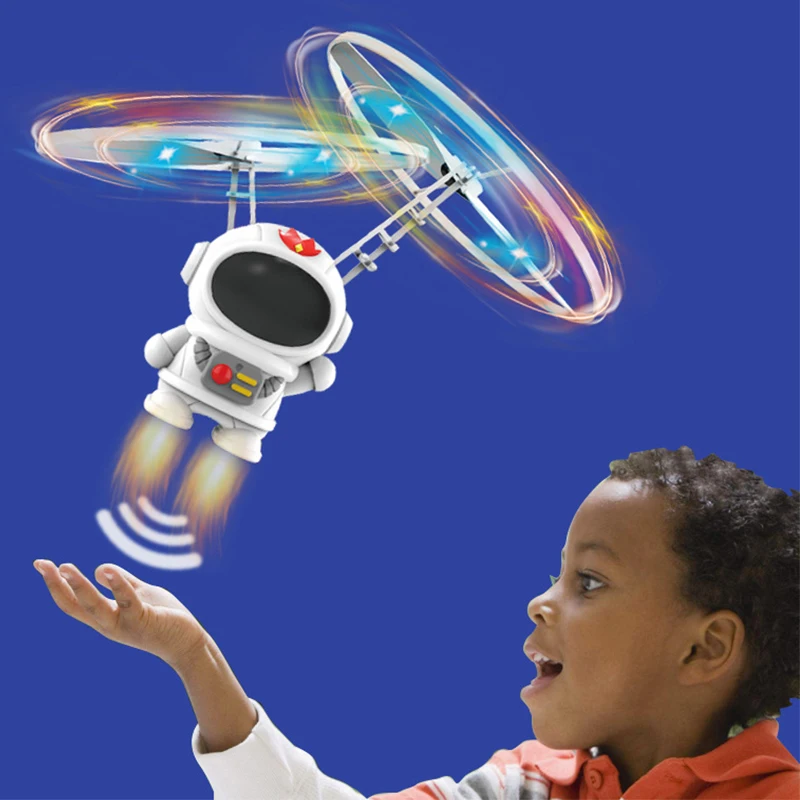 

Induction Flying Aircraft Spaceman Design Mini Toy Helicopter Induction Control Aircraft Lighting for Kids Interaction Gift