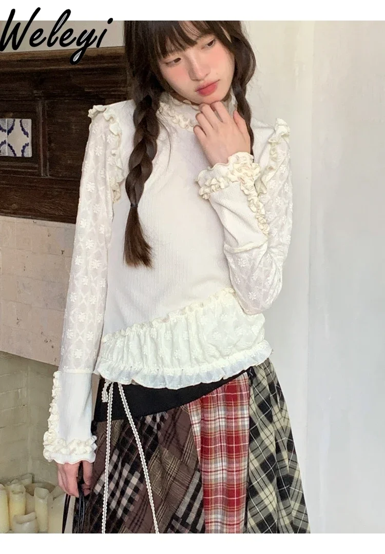 Бежевая блузка с воротником-хомутом Милая женская для девушек новинка сезона