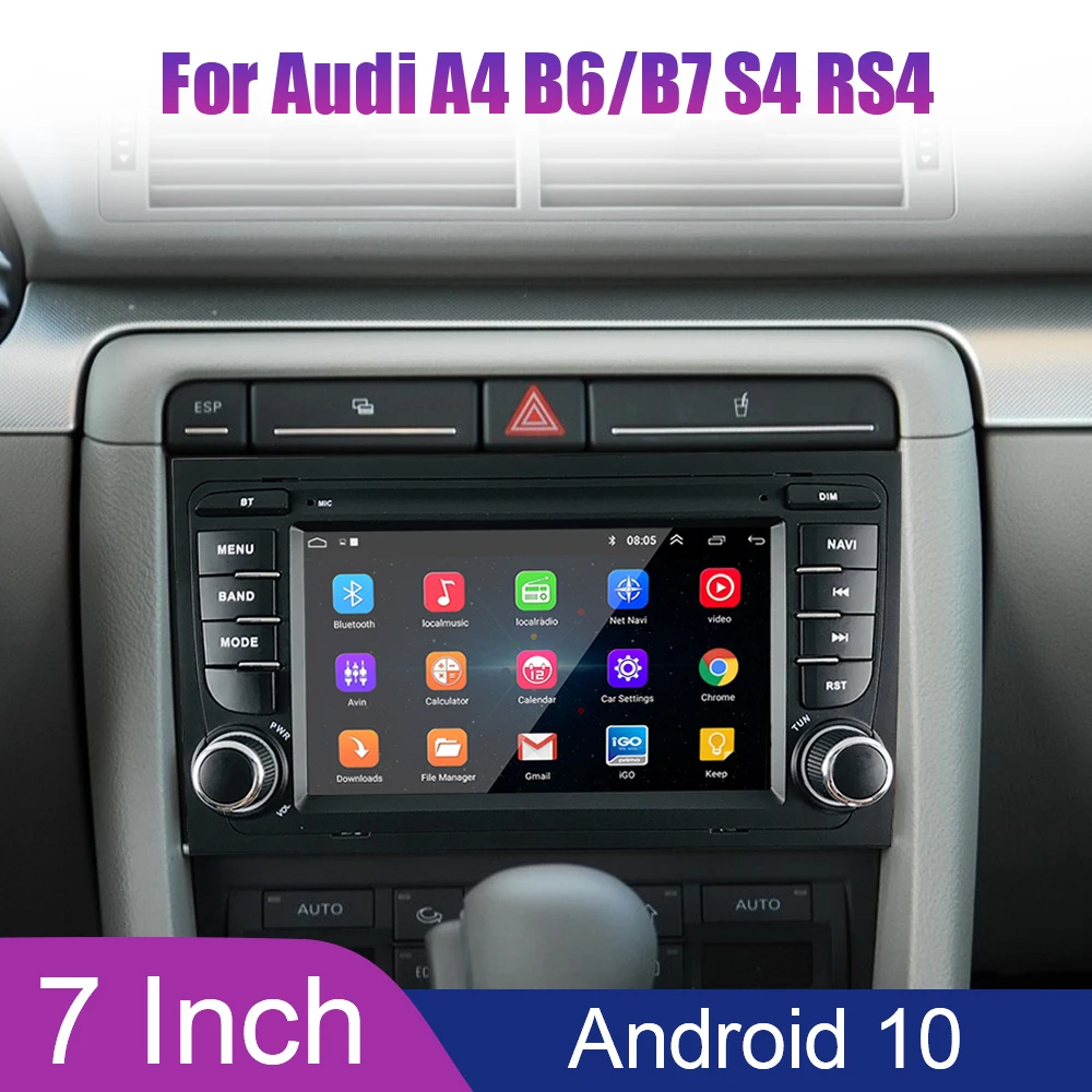 

7-дюймовый GPS Bluetooth WiFi для Audi A4 B6/B7 S4 RS4 автомобильный радиоприемник 2 Din Android 10 Громкая связь мультимедийный MP5-плеер