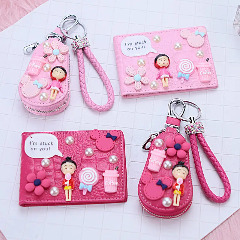 

NEW General Car Key Holder Bag Lovely Cartoon Woman Car Key Bag Leather Case Clip Holder Purse Wallet Porta Llaves Key Pouch