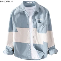 100 cotton anti pilling fashion clothing male patchwork casual preppy street turn down collar men long sleeve shirt