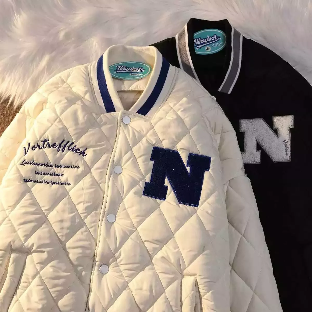 

2023New American retro style plus cotton thick baseball uniform Trend jacket female students winter Harajuku loose cotton coat i