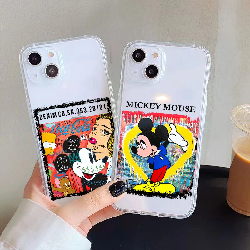 

Disney Cute Mickey Minnie Clear Phone Case For iPhone 11 Pro Max 12 13 Pro Mini X XR XS Max 6 6S 7 8 Plus Se2 Liquid Silicon