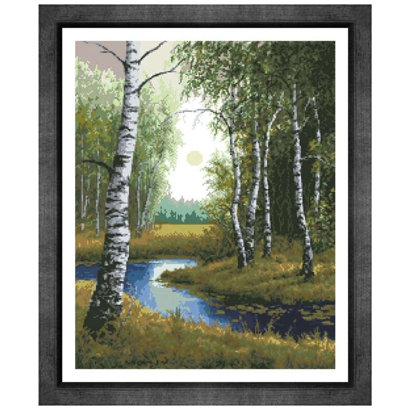 

Birch forest cross stitch package tree river 18ct 14ct 11ct cloth cotton thread embroidery DIY handmade needlework