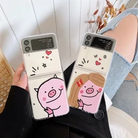 phone case for samsung galaxy z flip 3 cover cartoon pig protective shell for samsung galaxy z flip 3 case pc hard clear cover