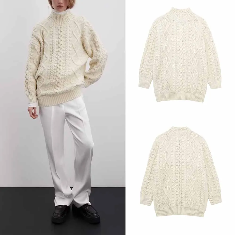 

New arrivals for autumn Women's textured loose long-sleeved turtleneck sweater