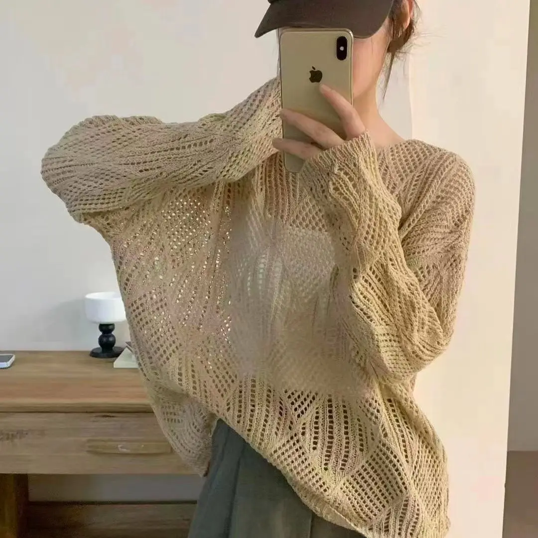 

Женский трикотажный пуловер KYQIAO, свитер с вырезами и длинным рукавом в Корейском стиле, осень 2023