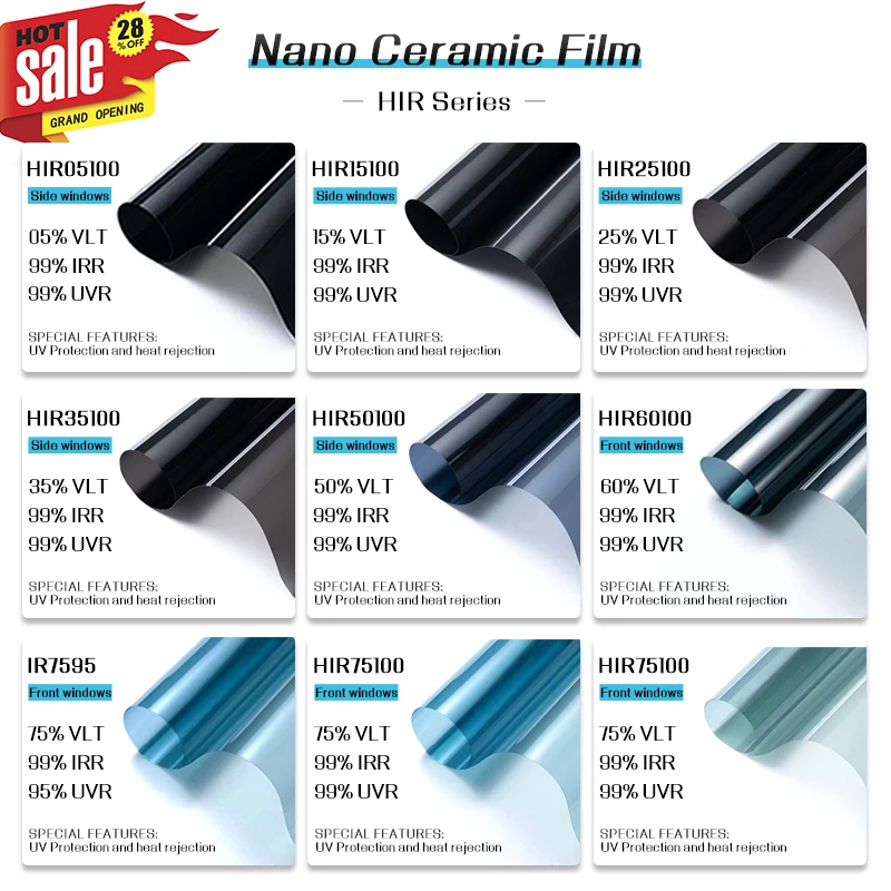 

Нано-керамическая пленка HIR100 % 2 MIL HD 100 см х 300 см, супер качество, высокая термостойкость, опционально для большего количества VLT