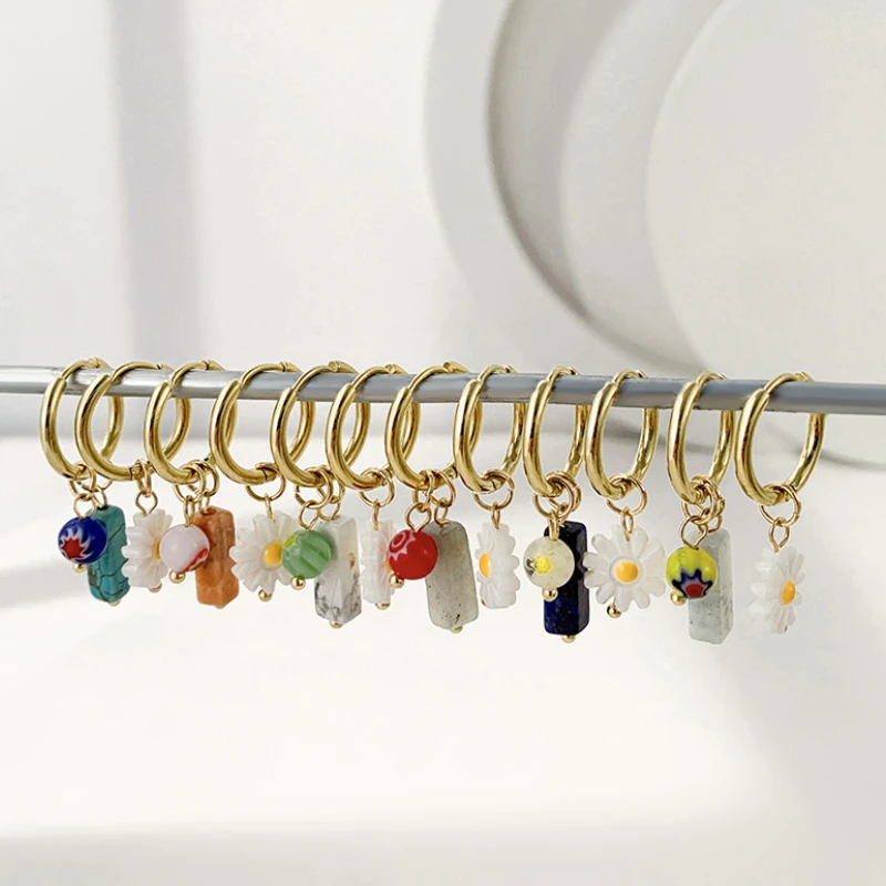 

U-Magical Exquisite Asymmetry Daisy Geometric Tassel Dangle Earrings for Women Unusual Stone Beaded Gold Earrings Jewellery