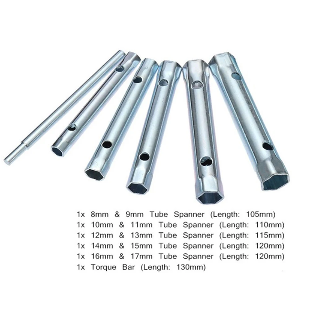 

6pcs 8-17mm Metric Tubular Box Wrench Set Tube Bar Spark-Plug Spanner For Automotive Plumb Repair Steel Double Ended Wrench