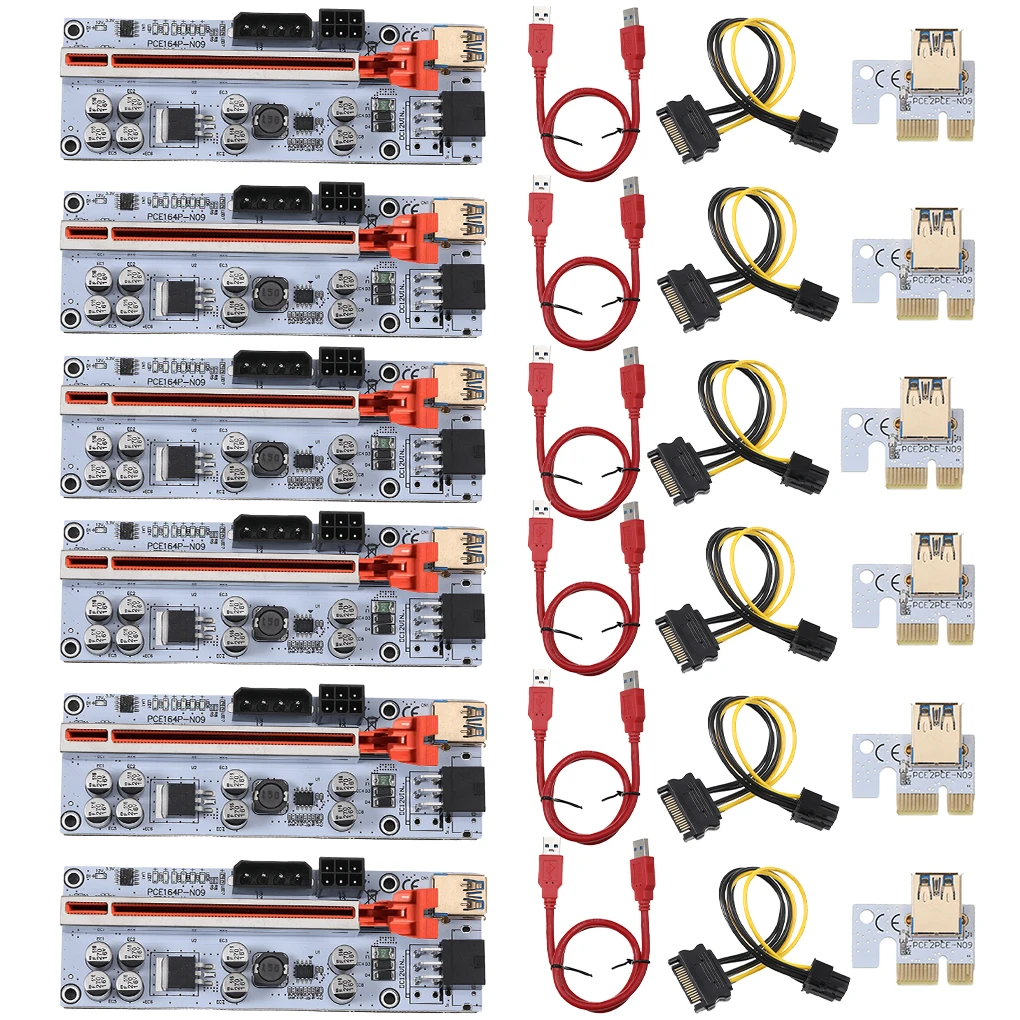 

Адаптер PCI-E 1x-16x светодиодный светодиодными индикаторами, быстрая скорость, 6 контактов, порт питания, PCI-Express, удлинитель, аксессуары для майн...