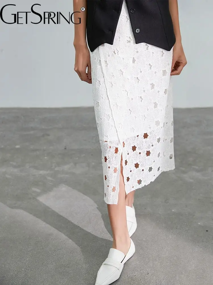 

Юбка GetSpring женская с высокой талией, Модная элегантная длинная Однотонная юбка с разрезом, универсальная свободная, для отдыха, на лето