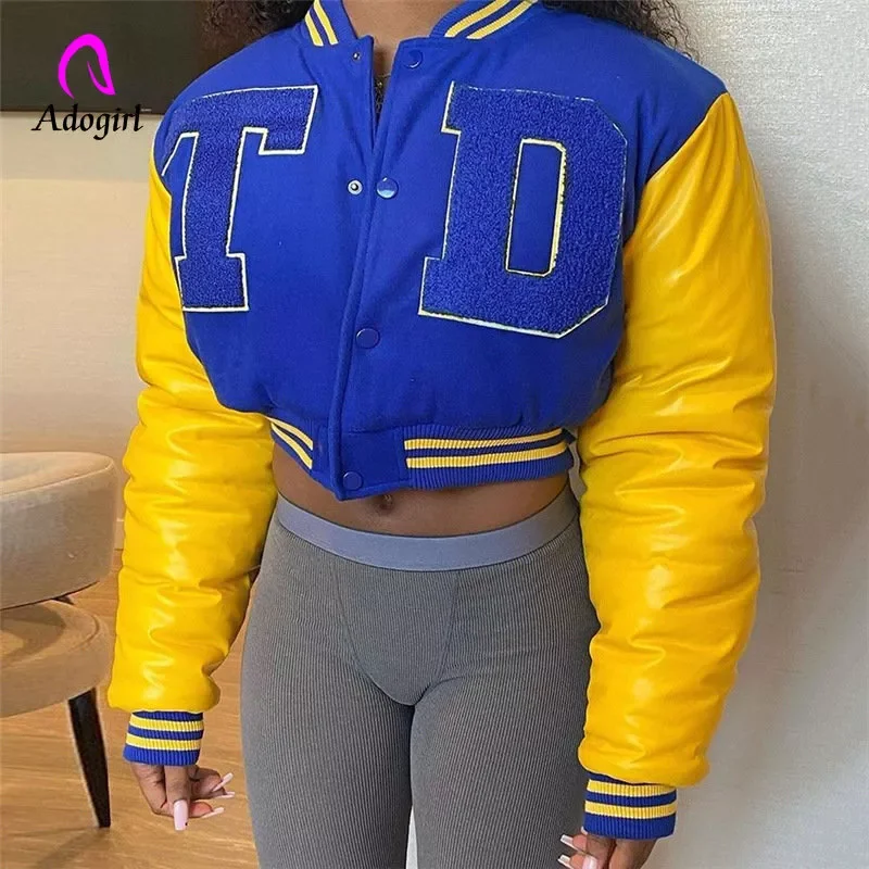 

Укороченное пальто с надписью составного кроя, Женская куртка-бомбер для тренировок с цветным швом, осенне-зимняя пузырьковая верхняя одеж...