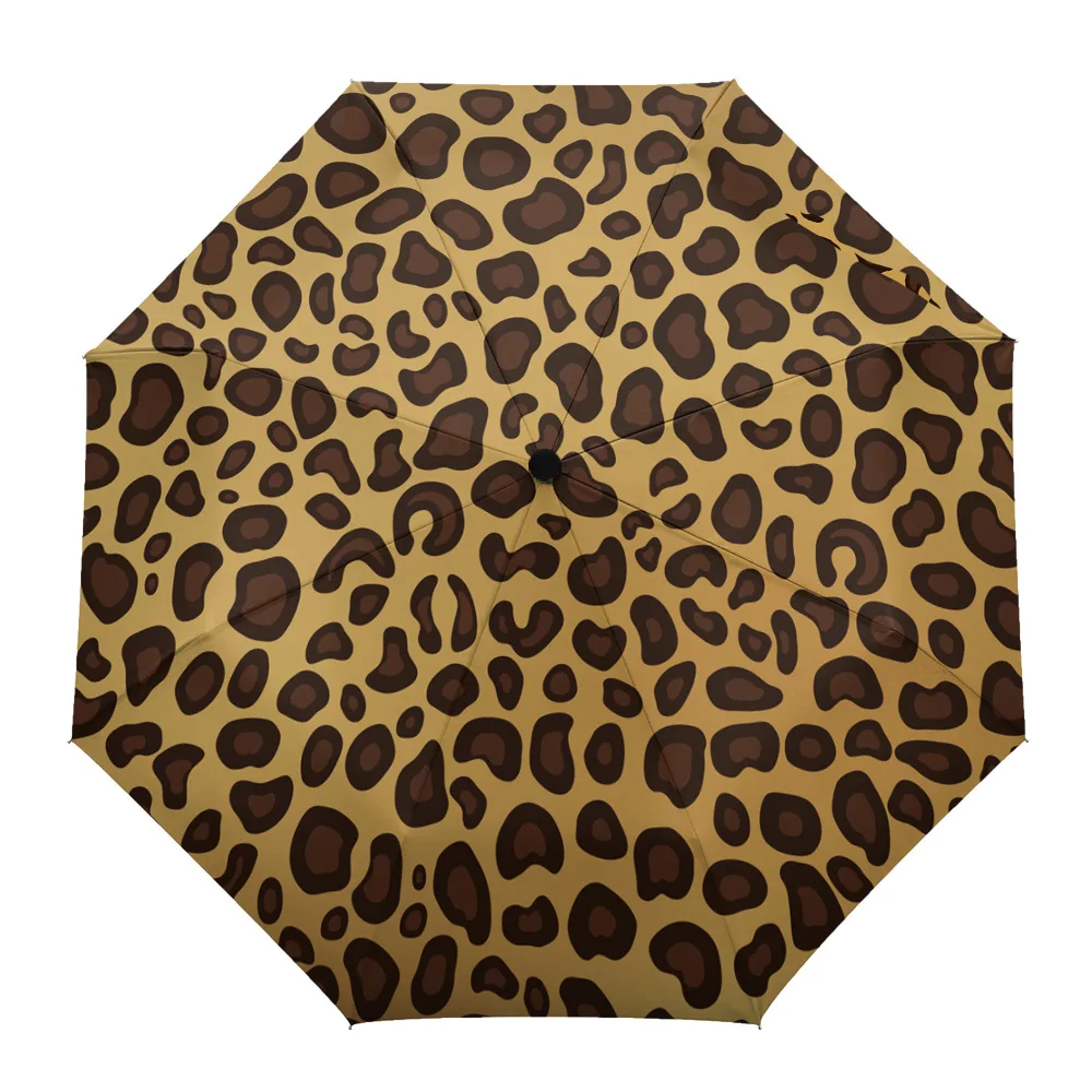 

Animal Skin Texture Leopard Print Rain Foldable Umbrella for Women Males Eight Strands Sunny Umbrella Fully-automatic Umbrella