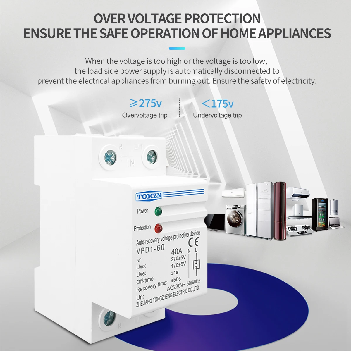 

40A 230V Din Rail Automatic Recovery Reconnect Over Voltage And Under Voltage Protective Device Protector Protection Relay