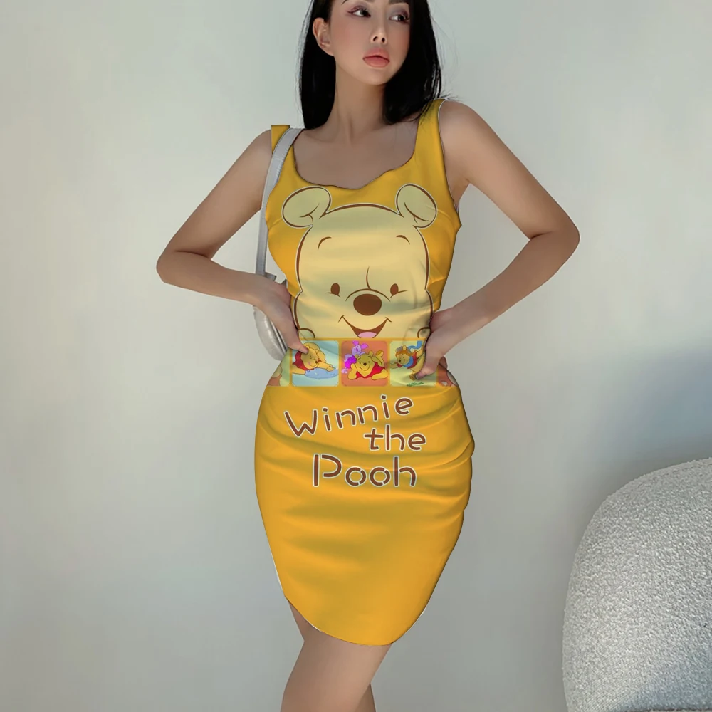 

Disney Winnie the Pooh Pattern Dress Summer New Cute Sexy Queen Nightclub Party 3D Printing Trend Slim Sling Dress Y2K