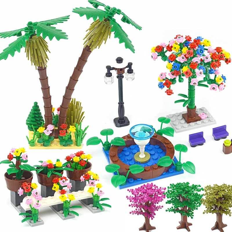 

DIY Building Blocks Tree Figures Bricks Flower Plants Tree Green Bush Home Plants Garden Fountain Educational Creative Size Part