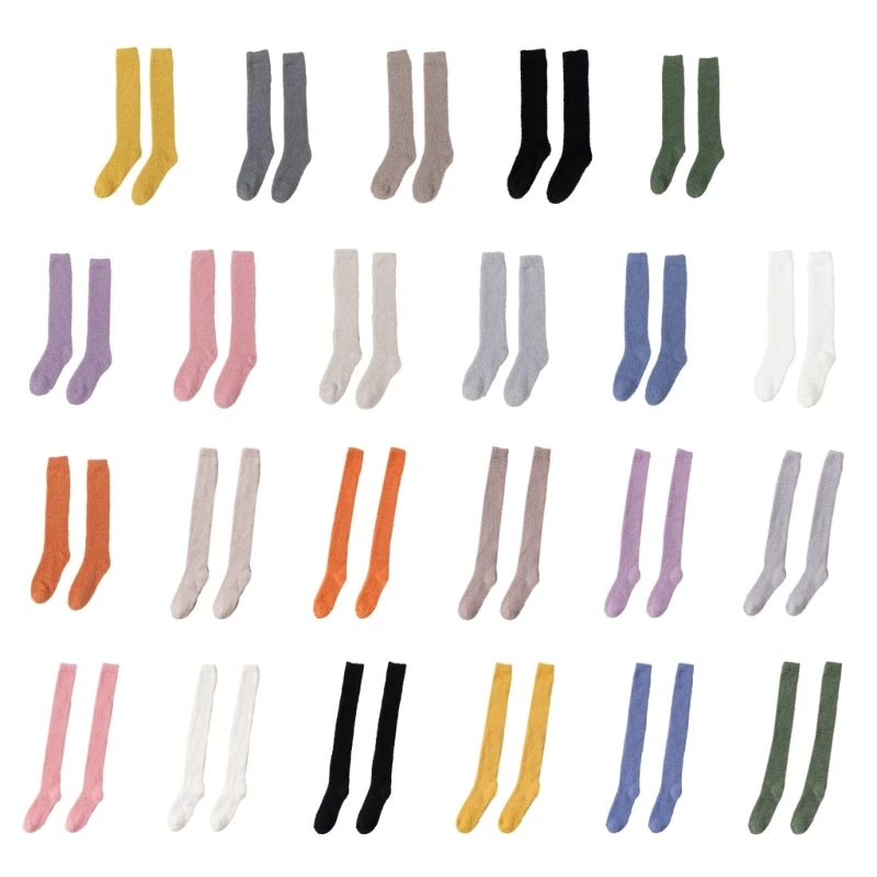 

Чулки из кораллового флиса, женские зимние однотонные теплые чулки до бедра, домашние чулки