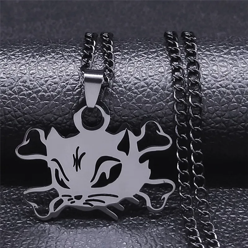 

2022 Goth Bone Cat Stainless Steel Choker Necklace for Women Black Color Statement Necklaces Jewelry cadenas mujer N4448S06
