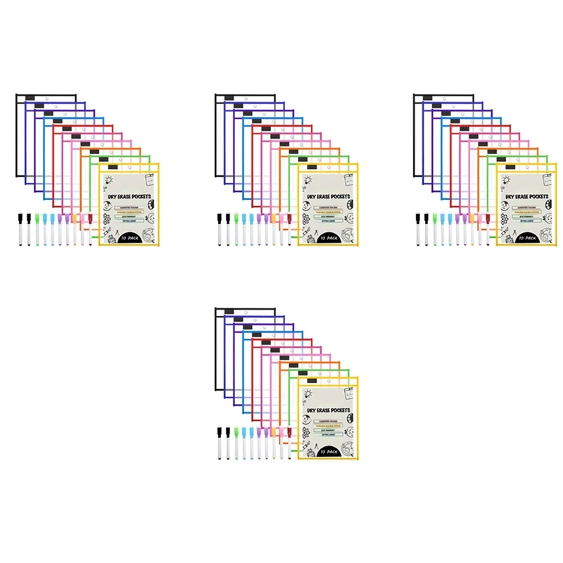 

Dry Erase Pockets Sleeves, (40 Pack) A4 Paper Job Ticket Holders, Reusable Dry Erase Sheets For Classroom Worksheets