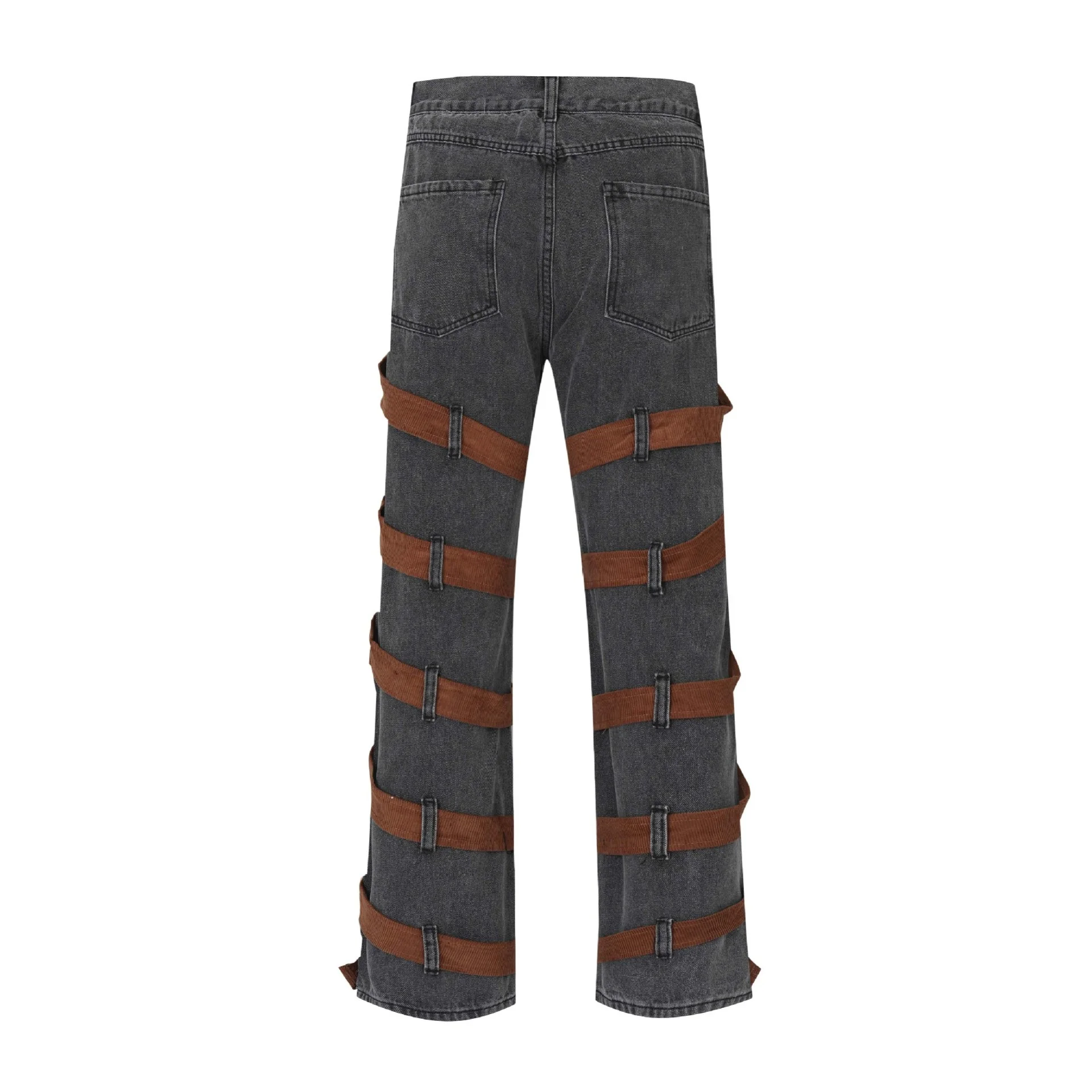 2023 Men Hip Hop Denim Pants Jeans Streetwear Vintage Ribbon Design Denim Pants Harajuku Joggers Jeans Trousers Pants