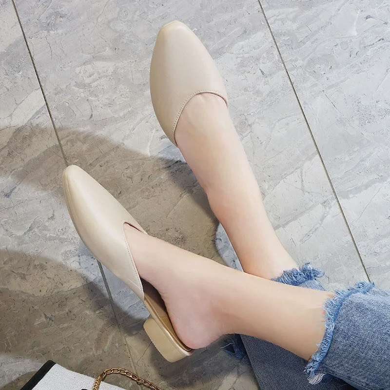 2023 Summer New Package Head Outside Wear Low Heel French Sandals Female Half Slippers Pointed Fashion Models