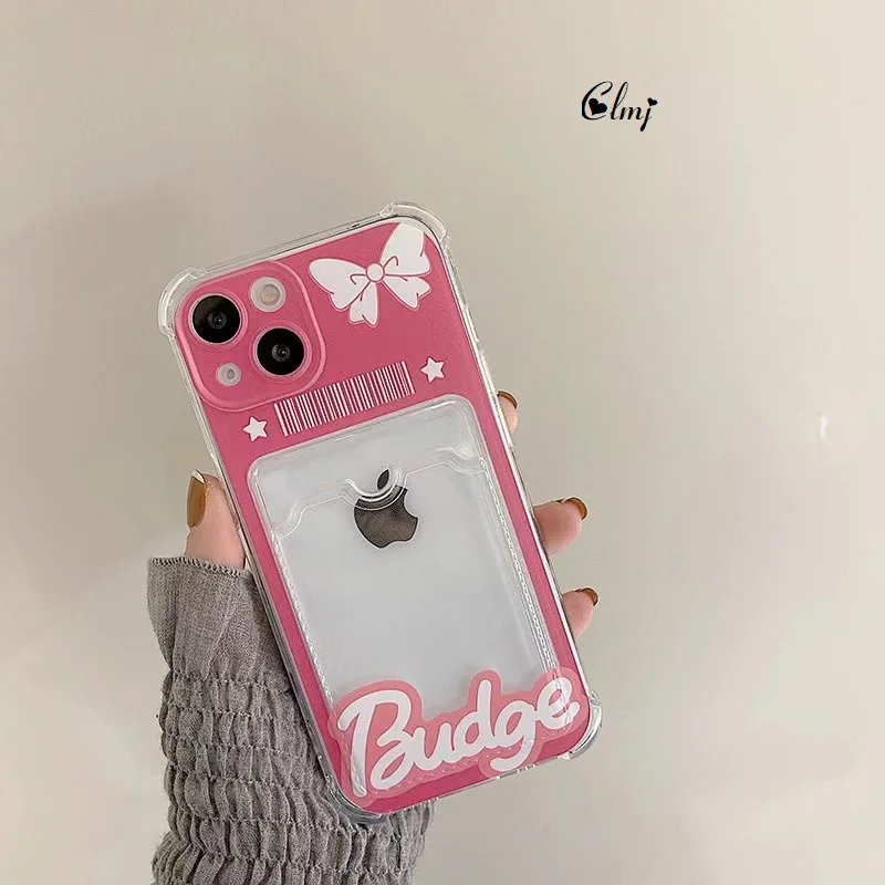 

Clmj Card Holder Bow Phone Case For iPhone 11 12 13 Pro X XR XS Max 14 7 8 Plus Soft Silicone Protective Cover Can Put Photo