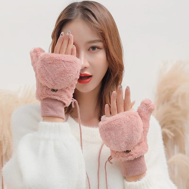 

Варежки из кроличьего меха для женщин и девочек, перчатки без пальцев, мягкие толстые теплые варежки на полпальца, зимние варежки для вождения