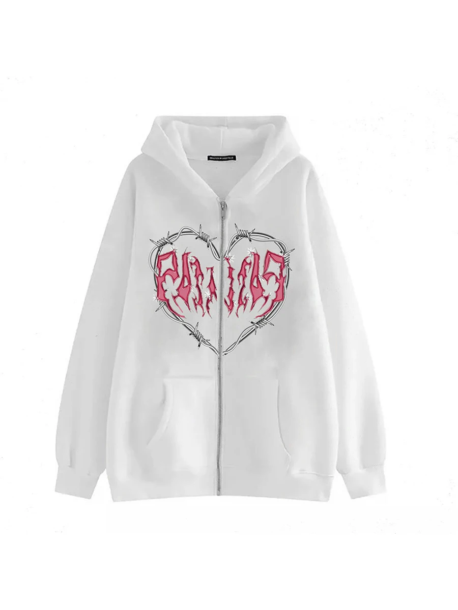 

Y2k Skeleton Print Zip Up Hoodie Women Gothic Halloween Vintage Oversized Sweatshirt Long Sleeve E-Girl Jackets Coat