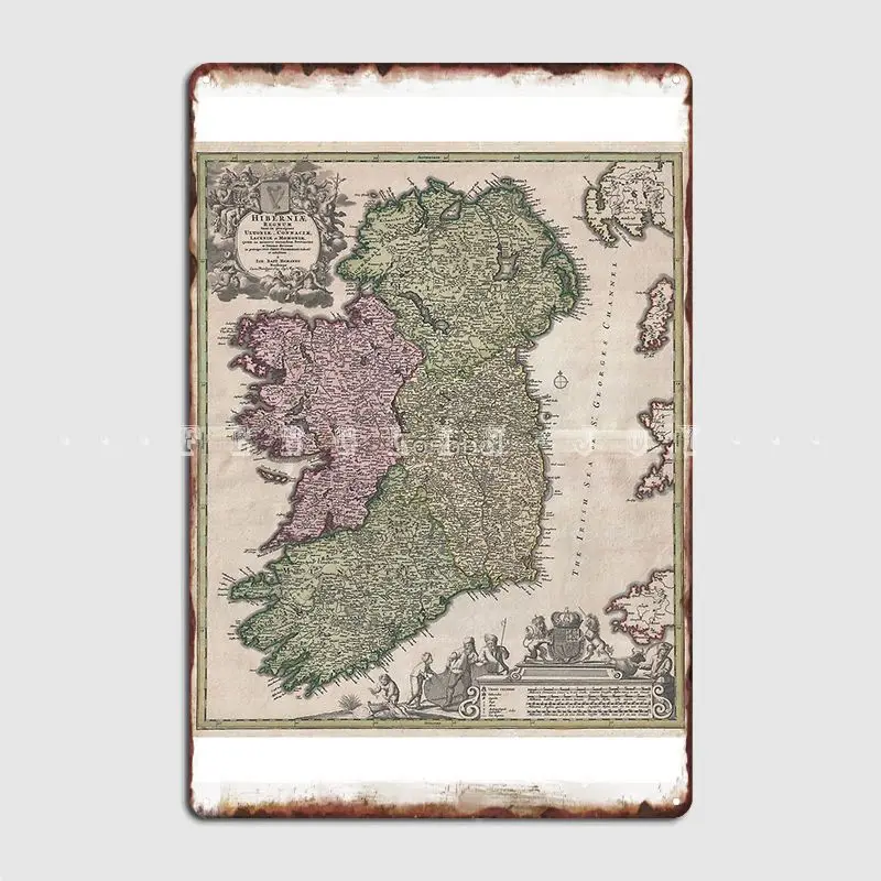 

1716 Homann Map Of Ireland Metal Sign Wall Wall Decor Club Home Personalized Tin Sign Poster